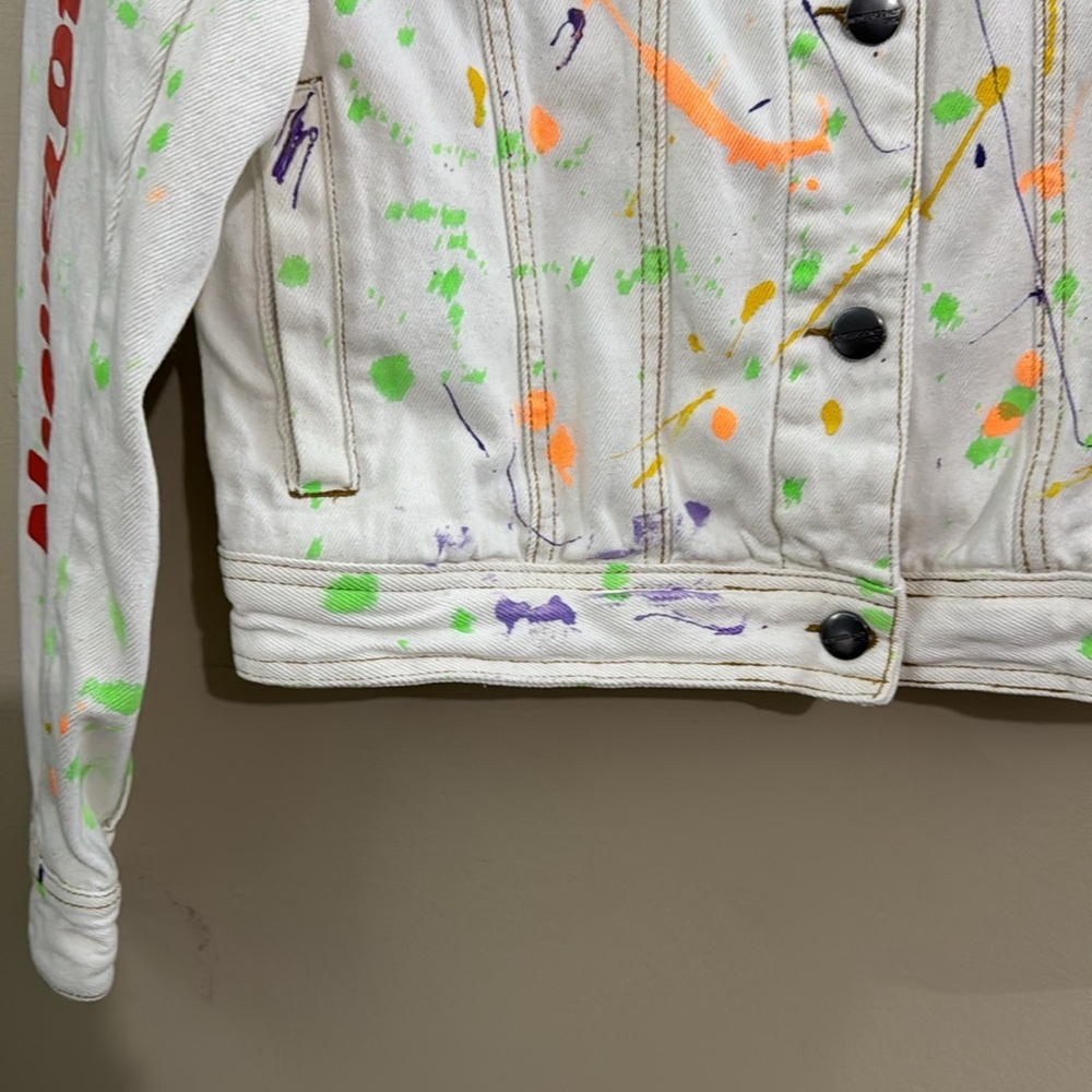 NICKELODEON Rugrats Reptar Bar White Jean Jacket Paint Splatter - Picture 8 of 11
